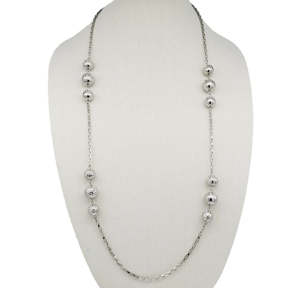 White House Black Market 36" Sphere Rhinestone Encrusted Necklace Silver Tone